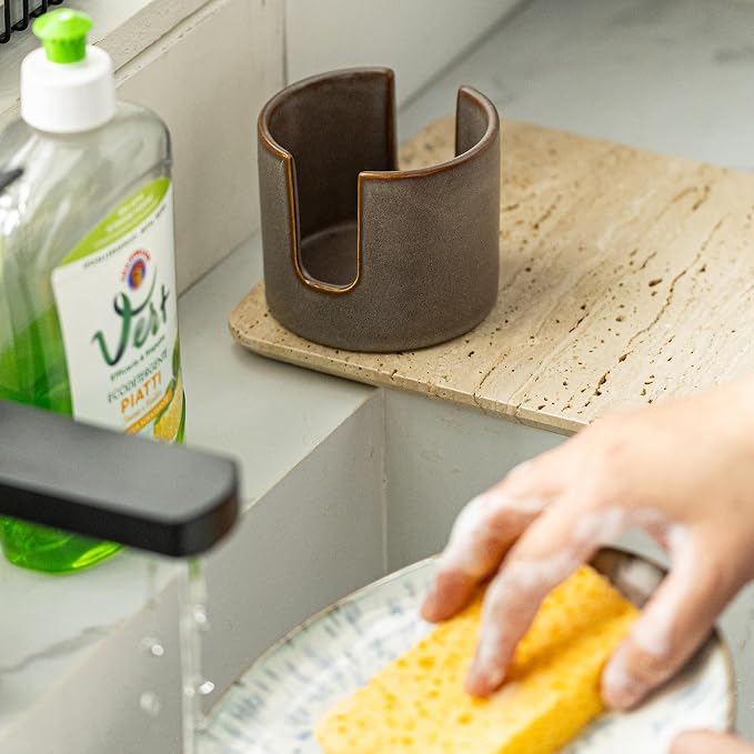 Zoeeker Ceramic Sponge Holder for Kitchen Sink, Dish Sponge Caddy Scrubby Caddy - Image 6