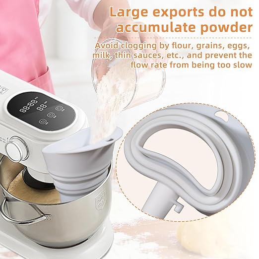 Flour Funnel for Kitchen Aid Mixer, Easy Pour No-Mess Attachment, Food-Grade Silicone Funnel, Stand Mixer Attachment for Tilt-Head Stand Mixer 4.5 & 5 Quart (KSM150), Anti-Splash Accessory (White)