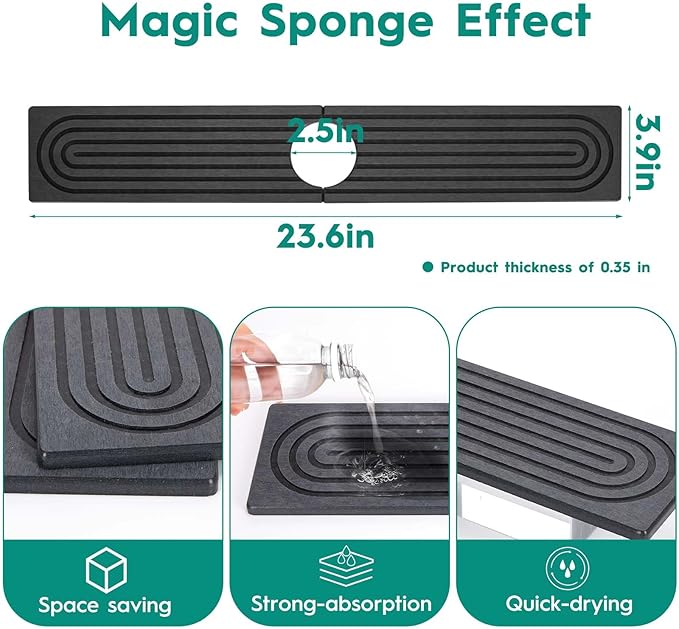24 Inch Stone Faucet Mat for Kitchen Sink, Dark Grey | Quick Dry, Kitchen Water - Image 3