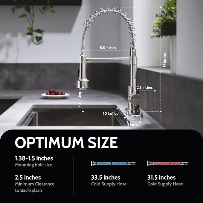 WEWE LED Kitchen Faucet, 2-Mode Sprayer, Brushed Nickel, Pull-Down | 17-Inch - Image 6
