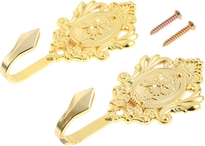 Curtain Tiebacks Small Lightweight Hooks, Vintage Gold Rose Pattern, Includes by Hicello