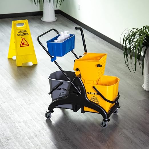 HOMCOM Mop Water Bucket Wringer Cart, Double Mop Bucket, 2 x 6.9 Gallon - Image 9