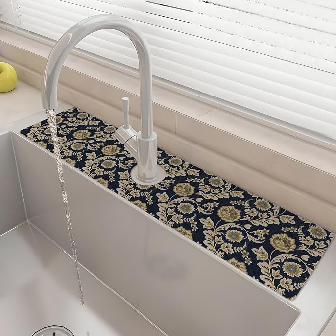 24" X 5.5" Kitchen Sink Splash Guard Faucet Mat Floral Flower Super Absorbent by Unknown