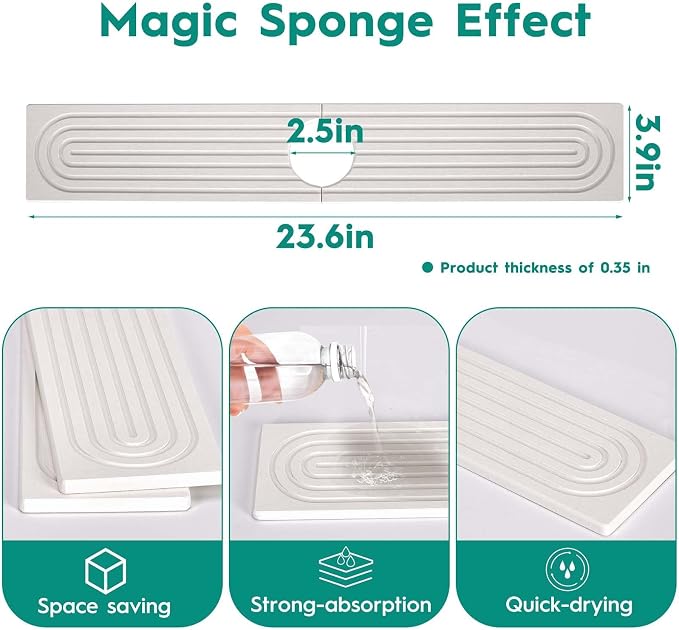 24 Inch Stone Faucet Mat for Kitchen Sink, Kitchen Water Splash Guard, - Image 3