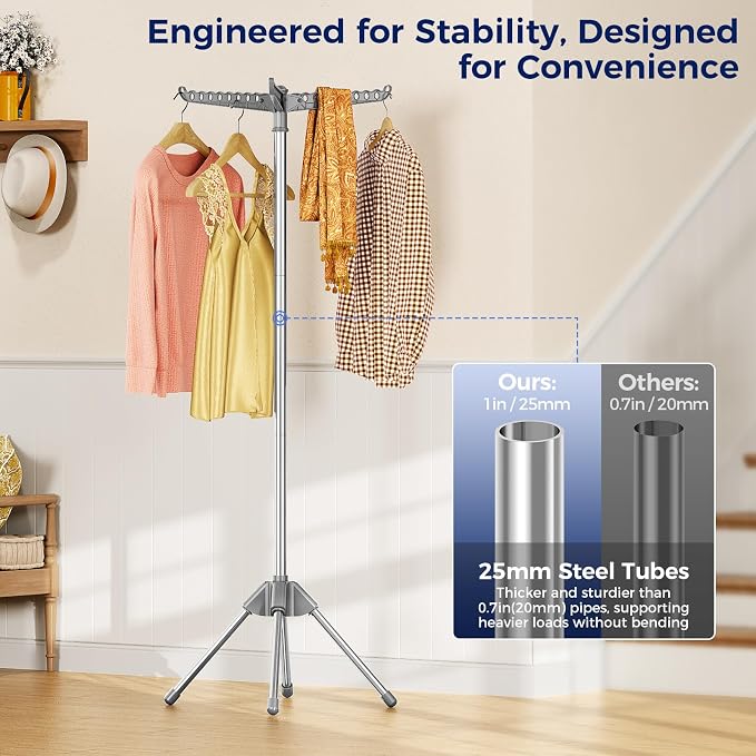 KINGBOARD Clothes Drying Rack, 3 Rotatable Arms | 360° Rotatable Arms, 27 - Image 2