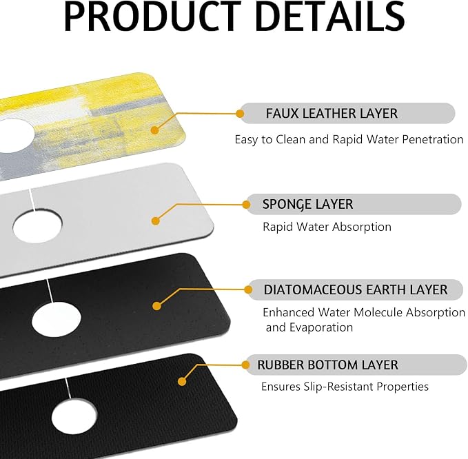 MCALK Yellow Kitchen Sink Faucet Mat Splash Guard, Absorbent Quick-Dry Kitchen - Image 3
