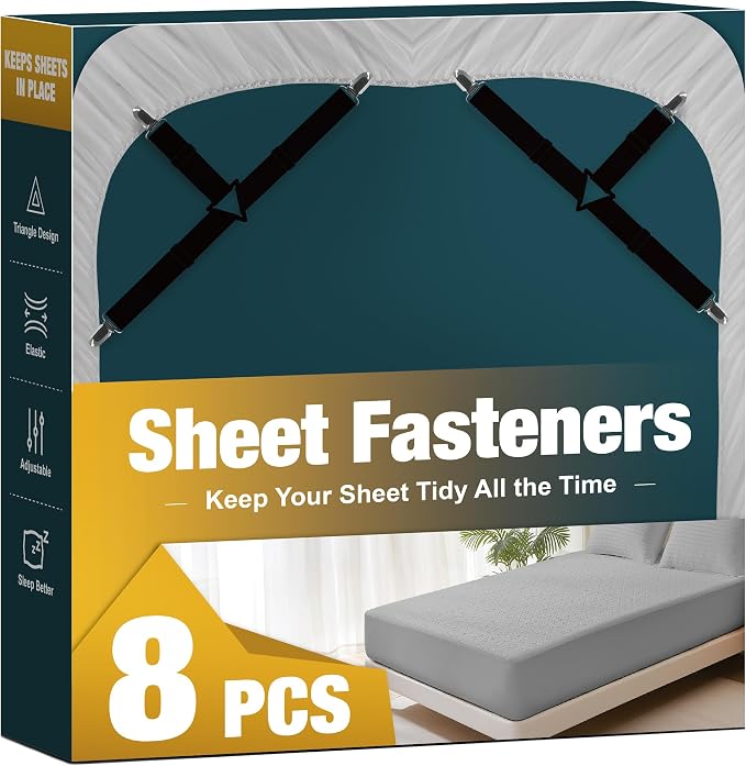8 Pack Bed Sheet Fasteners, Adjustable Mattress Cover Straps by whisperingwonder