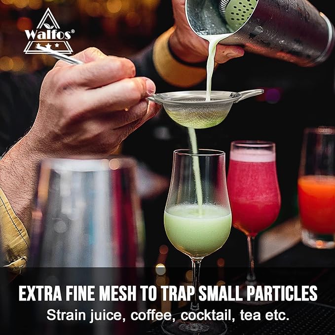 Walfos Extra Fine Mesh Strainer Set of 4-9.35", 6.95", 4.6", 2.7", Stainless Steel 30 Mesh Sieve with Sturdy Handle, Kitchen Food Strainers Sifters for Quinoa, Pasta, Fruits, Vegetables, Rice, Tea