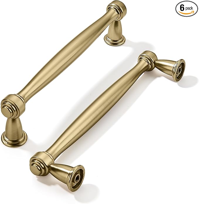 khtumeware 6 Pack 5 Inch(128mm) Brushed Brass Cabinet Pulls Satin Brass Kitchen Cabinet Handles Kitchen Cabinet Hardware for Cupboard Drawer Handles Dresser Pulls
