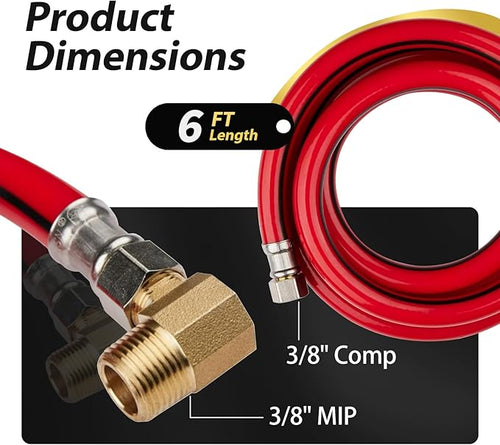 10 Pack Foskan 6FT Red PVC Dishwasher Hose With 3/8" Comp x 3/8" MIP Brass 90 Degree Elbow,Flexible Water Line Connector for Standard Dishwashers （6FT）