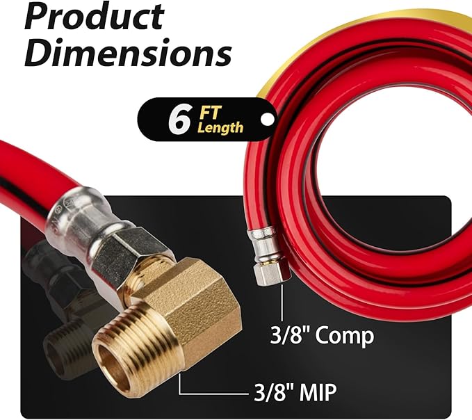 5 Pack Foskan 6FT Red PVC Dishwasher Hose With 3/8" Comp x 3/8" MIP Brass 90 Degree Elbow,Flexible Water Line Connector for Standard Dishwashers （6FT）
