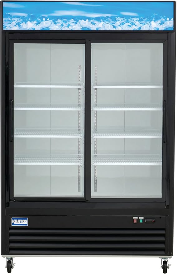 Kratos Commercial Two Door Merchandising Refrigerator, Sliding Two Door Mobile Black Display Refrigerator for Shops and C Stores, 53" Wide, LED Lighting, 115V (67K-208)
