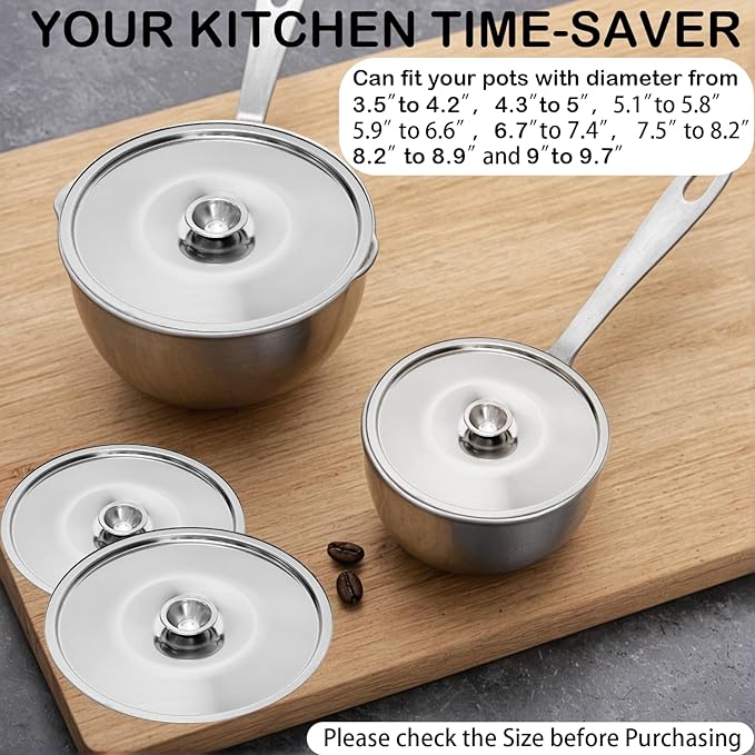 9.4 Inch Pan Lid, Universal Lid for Pots Pans and Skillet, Stainless Steel Pot Cover Universal Pans Cover for Frying, Cookware Replacement Accessories, 24cm