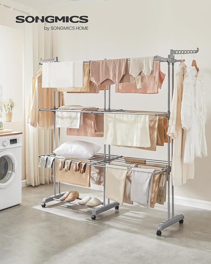 SONGMICS Clothes Drying Rack 4-Tier, Foldable Laundry Rack, Steel | Indoor - Image 2