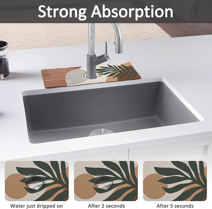 15" X 5.5" Kitchen Sink Splash Guard Faucet Mat Boho Super Absorbent Fast - Image 3