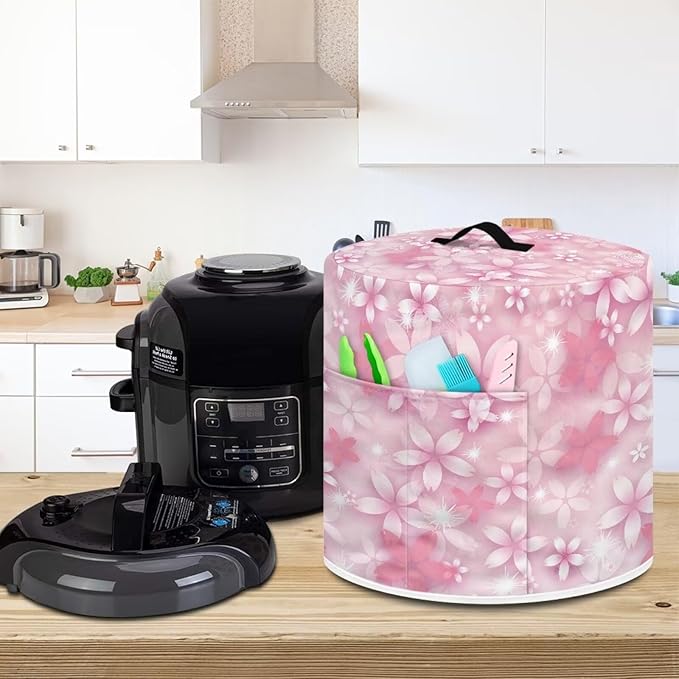 Pink Petal Dust Cover for Kitchen Instant Pot Accessories Appliance Cover Quart Pressure Cooker Air Fryer Rice Cooker Kitchen Appliance Dust Covers with Storage Pockets Size S