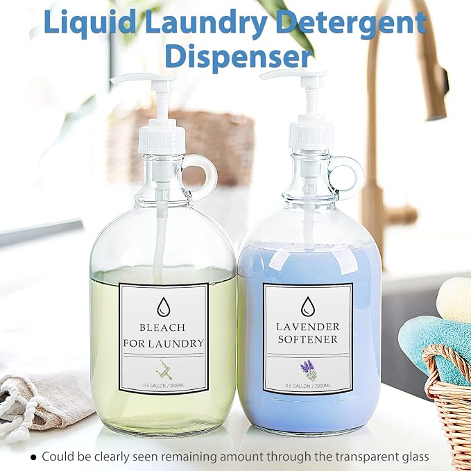 2 Pcs Glass Liquid Laundry Detergent Dispenser, Half Gallon Soap Dispenser - Image 3