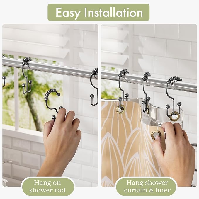 Black Shower Curtain Hooks, Shower Curtain Hooks Rust Proof 12 Pcs Stainless - Image 5