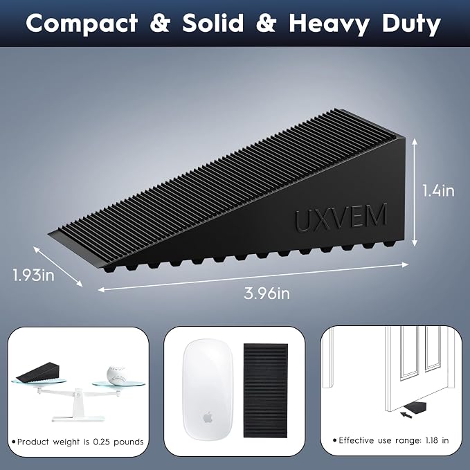 2-Pack Solid Black Rubber Door Stoppers Door Wedge Stopper Heavy Duty Door Stop - Image 2
