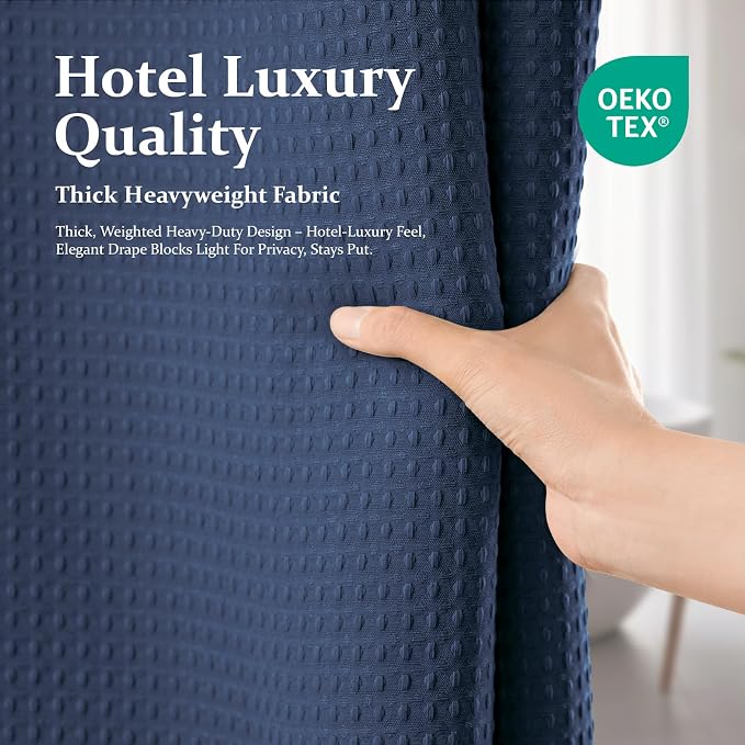 Dynamene Stall Waffle Shower Curtain 256 GSM Heavy Fabric 36x72 Navy Blue - Image 6
