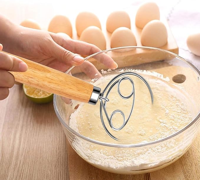 Danish Dough Whisk Stainless Steel with Dough Hook Dutch Style Bread Mixer Tool for Sourdough Baking
