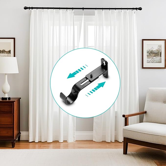 Adjustable Curtain Rod Brackets, Metal Window Drapery Rod Hanger Holders Hooks - Image 7