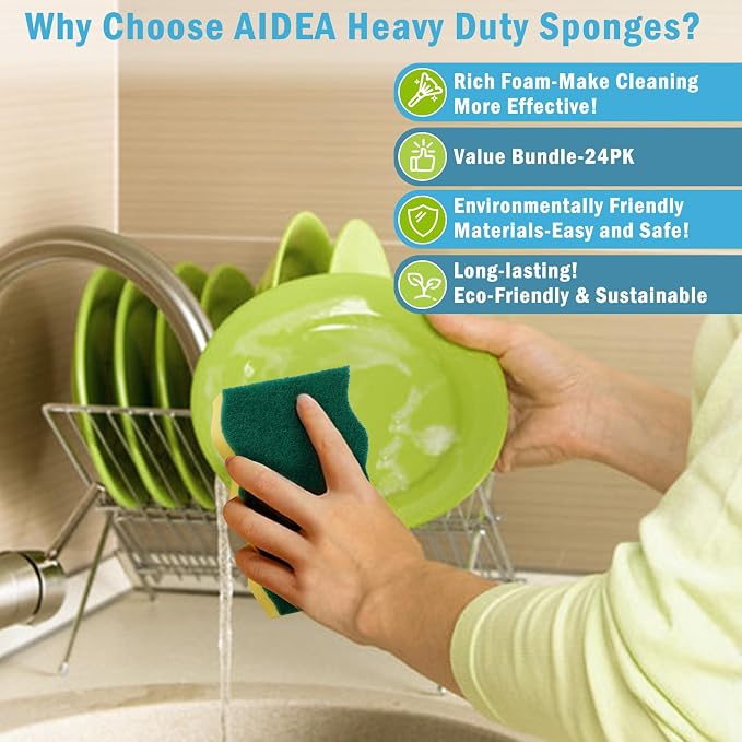 AIDEA Sponges Kitchen, 24-PK Heavy Duty Dish Sponges Kitchen, Scrub Sponges | - Image 4