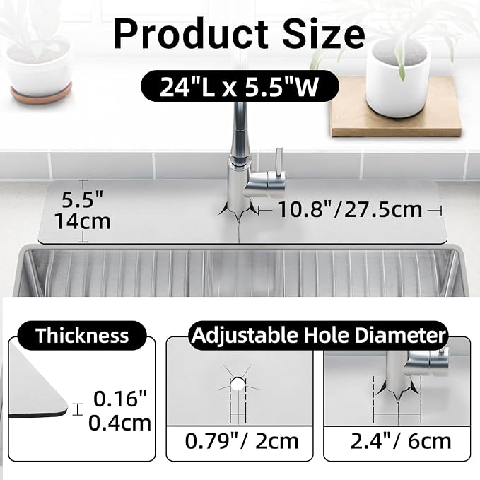 LOPNUR Cuttable Faucet Mat for Kitchen Sink, Long 24x5.5 Inch, Light Grey | - Image 3