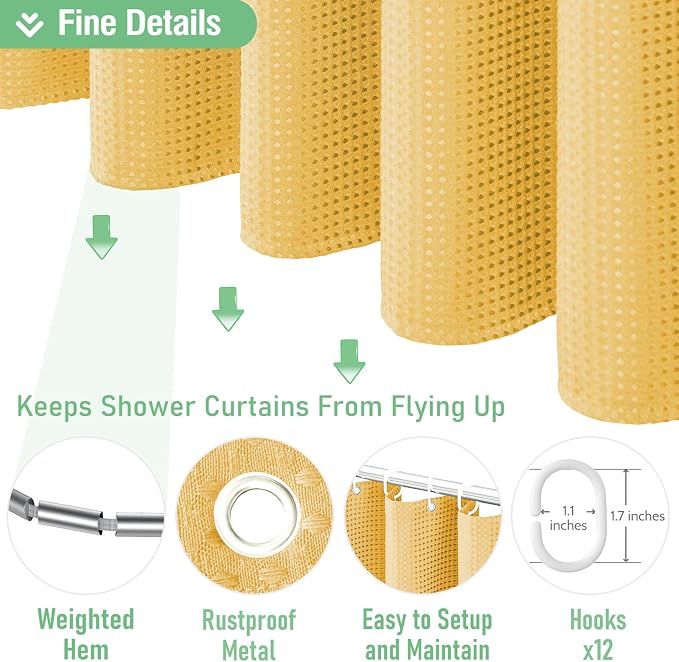 Dynamene Extra Long Waffle Shower Curtain 256 GSM Fabric 72x96 Gold - Image 5