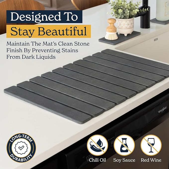 Oleex 3-Pack Stone Dish Drying Mat Set Includes 1 Large 24”x16” & 2 Small 4”x9” - Image 7