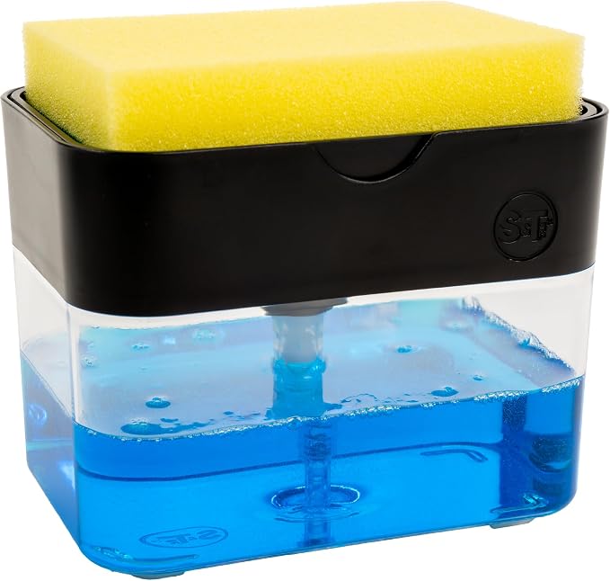 S&T INC. Dish Soap Dispenser and Sponge Holder, Matte Black | Holds 13 Fluid by STINC