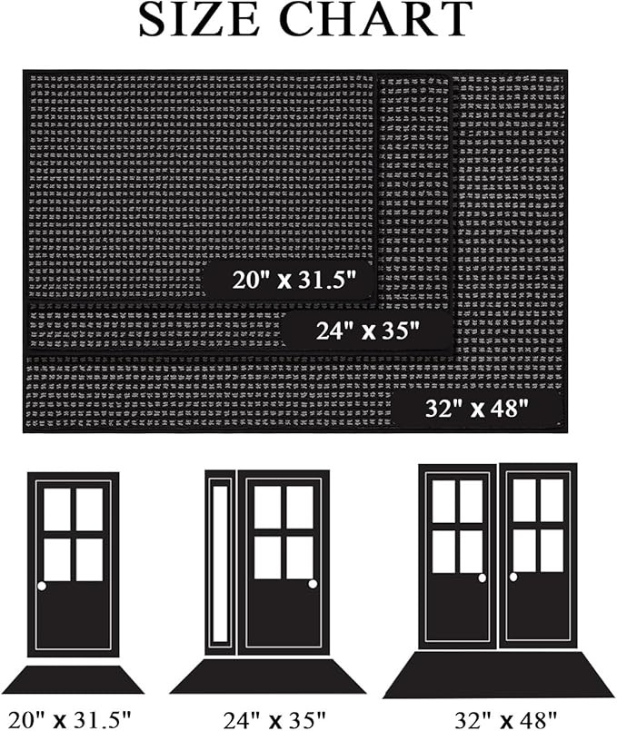 hicorfe Dirt Trapper Indoor Doormat,32"x48" Welcome Door mat,Non Slip Backing Washable Door Mats,Absorbent and Resistant Low-Profile Entrance Inside Floor Mat for Front Back Door and Entryway (Black)