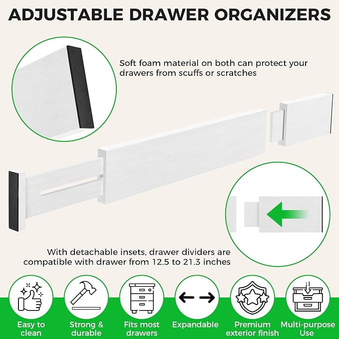 4 Pack Bamboo Drawer Dividers Organizer - Image 3