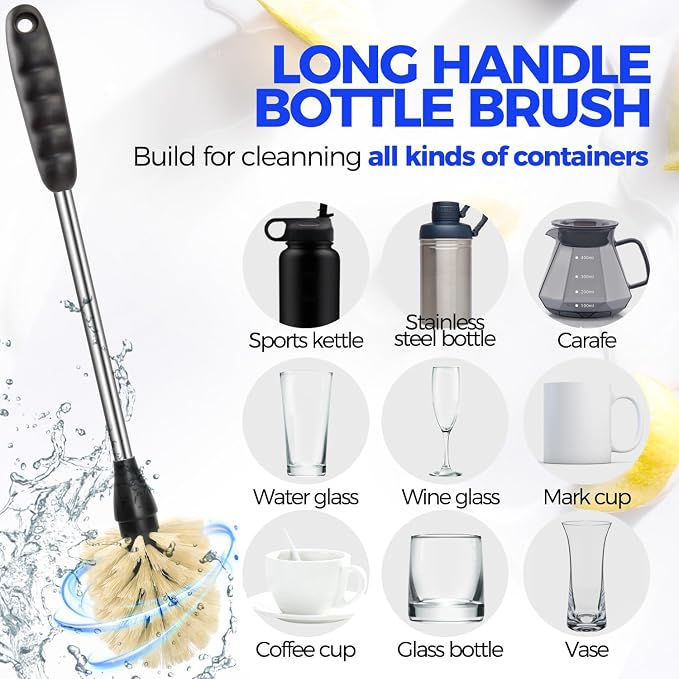 Holikme 6 Pack Bottle Brush 14" Stainless Steel Straw Cleaner Brush, 3 Straw - Image 2