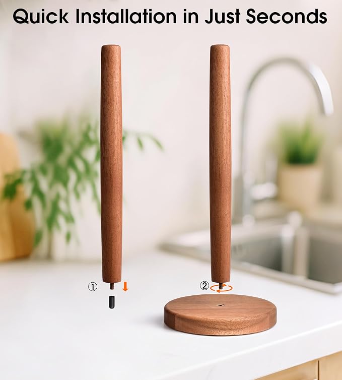 KitchLife Acacia Wooden Paper Towel Holder Countertop - Image 6