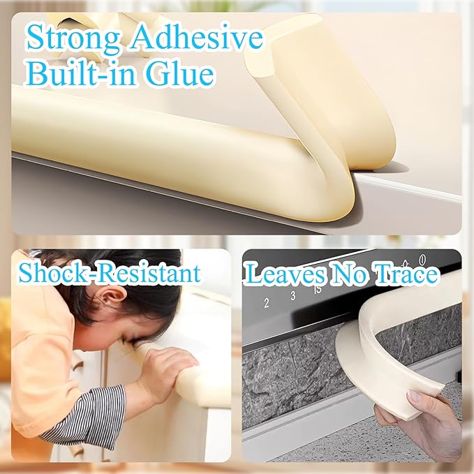 Baby Proofing Edge & Corner Protectors, 1 Roll White Foam L-Shape Self-Adhesive Bumper Strip + 4Corner Guards, Wall & Furniture Safety Bumpers for Nursery, Kitchen, Fireplace, Table, Desk