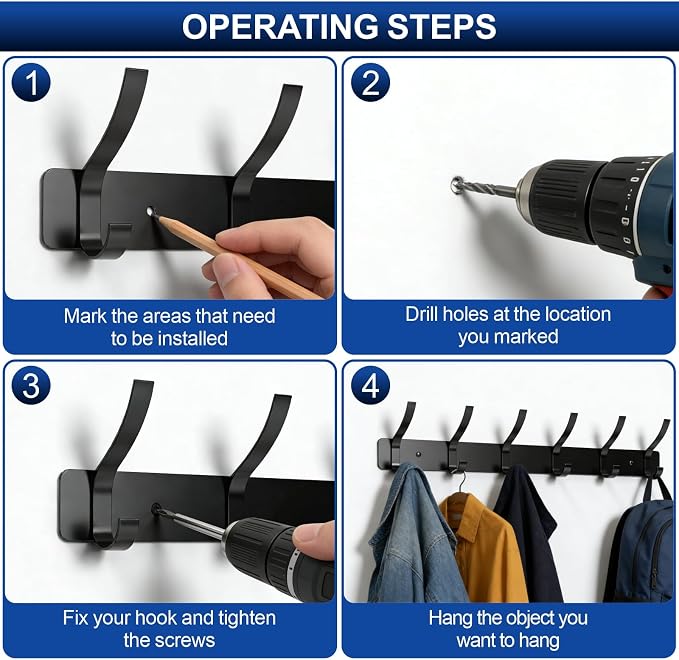 Wall Mounted Coat Rack, 6 Hooks - Image 6