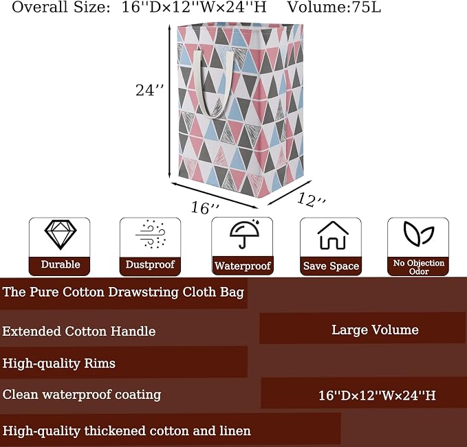 75L Waterproof Laundry Hamper Collapsible Laundry Basket Cotton Handle Laundry - Image 2