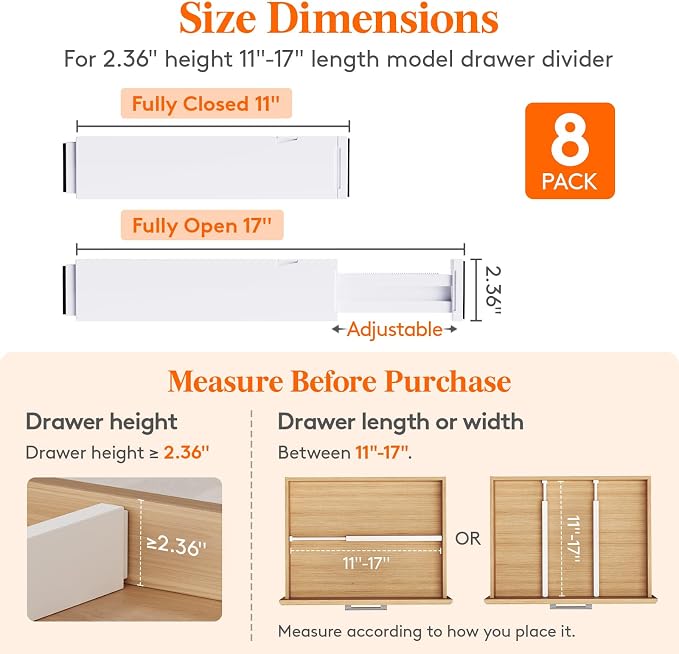 Lifewit 2.36" Upgrade Kitchen Drawer Dividers, Adjustable Drawer Organizer | - Image 2