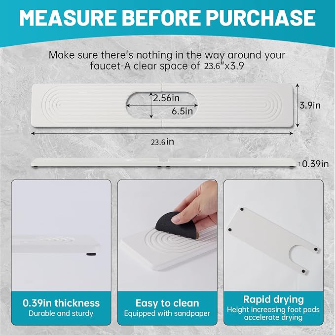 Stone Faucet Mat for Kitchen Sink Oval Hole Bathroom sink splash guard | - Image 2