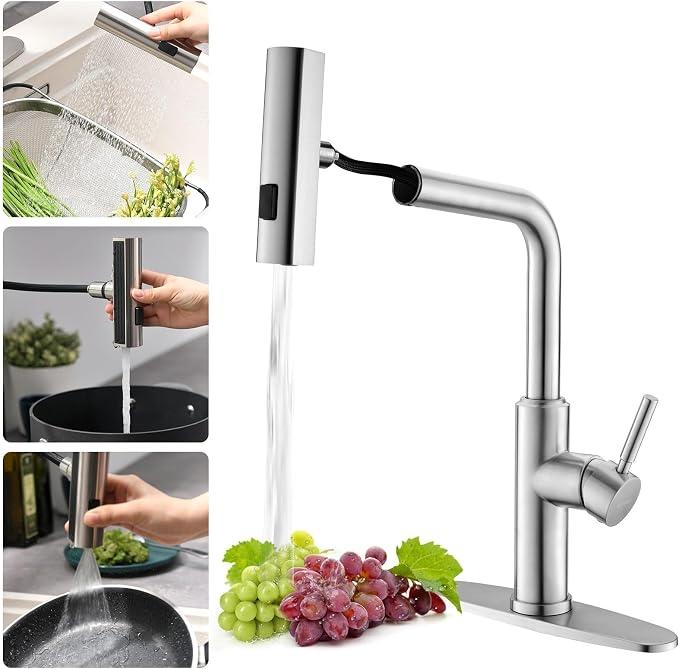 WEWE Waterfall Kitchen Faucet, Pull-Down Sprayer, Brushed Nickel | Spray by WEWE