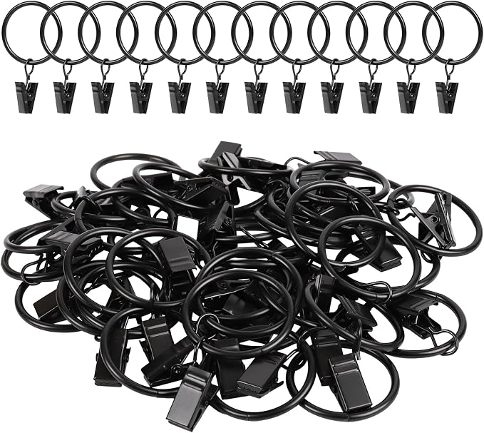Curtain Rings with Clips, 42 Pack Metal Drapery Rings with Clips Hooks Hangers by Unknown