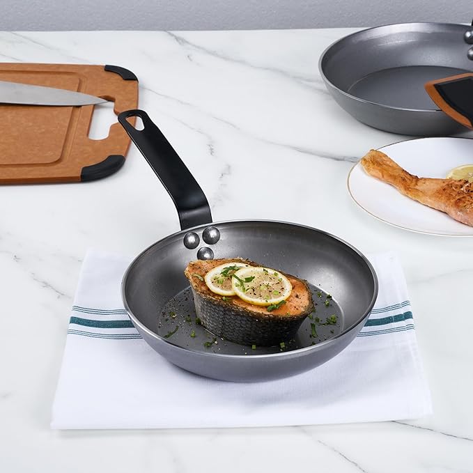 Restaurantware Met Lux 8 Inch Fry Pans, 6 No-Stick Frying Pans - Induction-Ready, Triple-Riveted, Silver Carbon Steel Cooking Skillets, Durable, For Searing, Sauteing, And Browning Food