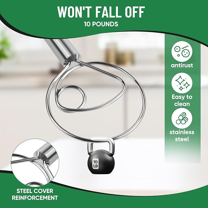 Danish Dough Whisk Stainless Steel Hook Dutch Bread Mixer Hand Tool for Sourdough Baking Making Blending Pastry Pizza