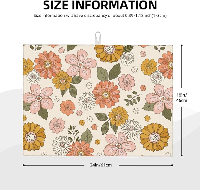 Pink Flowers Dish Drying Mat For Kitchen Counter, Super Absorbent Microfiber - Image 2