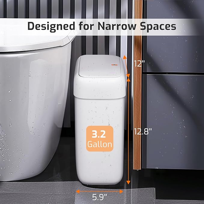 Small Bathroom Trash Can with Lid, 3.2 Gallon Garbage Can with Pop-Up Lid | - Image 2