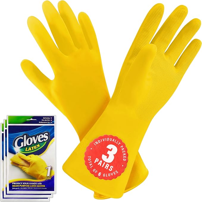 SteadMax 3 Pairs Cleaning Gloves, Reusable Natural Rubber Dish Gloves, Non-Slip by Steadmax