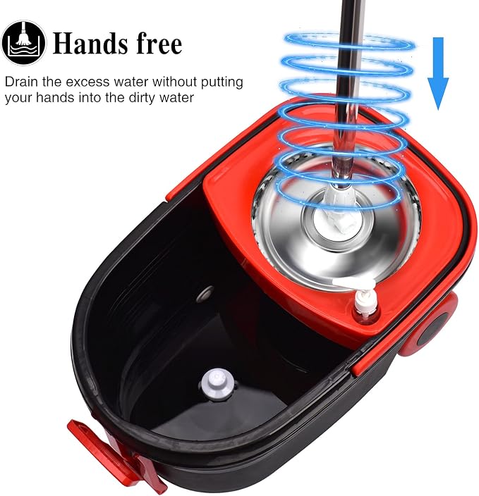 Spin Mop and Bucket with Wringer Set on Wheels, 3 Mop Heads - Image 4