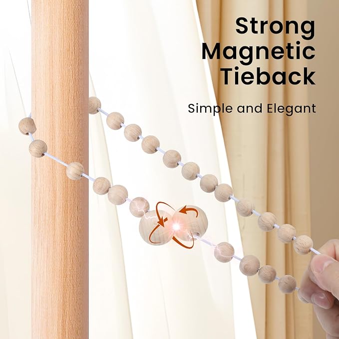 KLOGTSIND Magnetic Curtain Tiebacks, 4 Pack Wood Bead Curtain Holdbacks - Image 6