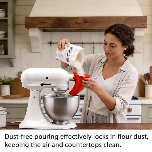 Flour Funnel for Kitchen Aid Mixer, Stand Mixer Attachment, No Mess Anti Spill Design for 4.5-5 Qt Tilt Head Dishwasher Safefor Normal Temperature Wash, Baking Tool (Greed)